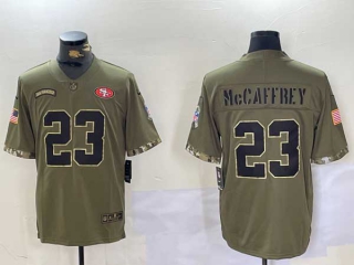 Men's NFL San Francisco 49ers #23 Christian McCaffrey Olive 2022 Salute To Service Limited Stitched Nike Football Jersey