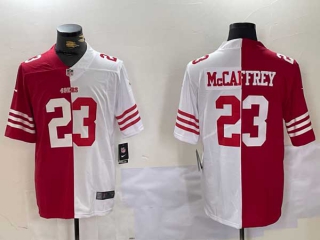 Men's NFL San Francisco 49ers #23 Christian McCaffrey Red White Split Vapor Stitched Nike Football Jersey