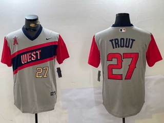 Men's MLB Los Angeles Angels #27 Mike Trout Gray 2021 Little League Classic Nike Jersey (3)