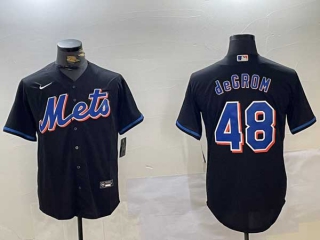 Men's MLB New York Mets #48 Jacob deGrom Black 2022 Alternate Stitched Nike Baseball Jersey (1)