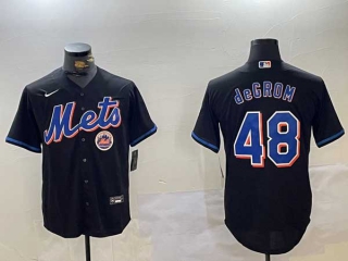 Men's MLB New York Mets #48 Jacob deGrom Black 2022 Alternate Stitched Nike Baseball Jersey (2)