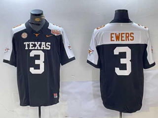 Men's NCAA Texas Longhorns #3 Quinn Ewers Black White 100 Years Of Darrell K Royal Nike Football Jersey