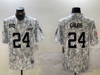 Men's NFL Cleveland Browns #24 Nick Chubb Arctic Camo 2024 Salute to Service Stitched Nike Football Jersey