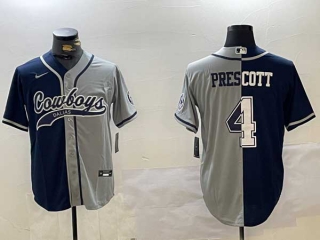 Men's NFL Dallas Cowboys #4 Dak Prescott Navy Grey Two Tone Cool Base Stitched Nike Baseball Jersey