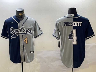 Men's NFL Dallas Cowboys #4 Dak Prescott Navy Grey Two Tone Number Cool Base Stitched Nike Baseball Jersey