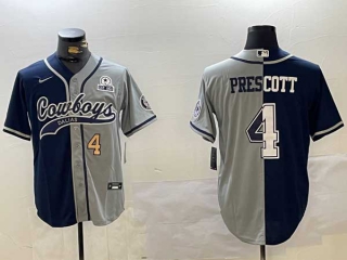 Men's NFL Dallas Cowboys #4 Dak Prescott Navy Grey Two Tone Number With 1960 Patch Cool Base Stitched Nike Baseball Jersey