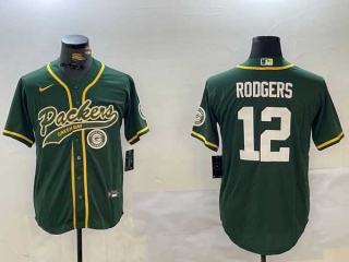 Men's NFL Green Bay Packers #12 Aaron Rodgers Green Logo Cool Base Stitched Nike Baseball Jersey