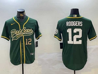 Men's NFL Green Bay Packers #12 Aaron Rodgers Green Number Cool Base Stitched Nike Baseball Jersey