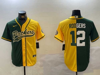 Men's NFL Green Bay Packers #12 Aaron Rodgers Green Yellow Two Tone Cool Base Stitched Nike Baseball Jersey