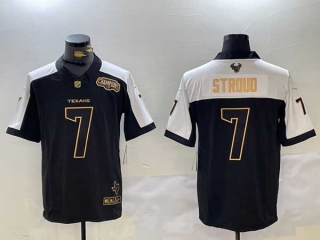 Men's NFL Houston Texans #7 CJ Stroud Black White Golden 2023 FUSE South Champions Patch Stitched Nike Football Jersey