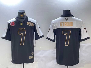 Men's NFL Houston Texans #7 CJ Stroud Black White Golden 2023 FUSE South Champions Patch Stitched Nike Football Jerseys