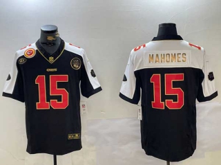 Men's NFL Kansas City Chiefs #15 Patrick Mahomes Black White Logo Patch Limited Stitched Nike Football Jersey