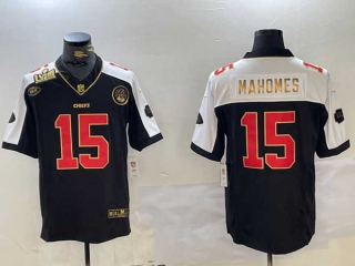 Men's NFL Kansas City Chiefs #15 Patrick Mahomes Black With Gold Super Bowl LVIII Patch Limited Stitched Nike Football Jersey