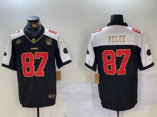 Men's NFL Kansas City Chiefs #87 Travis Kelce Black White Limited Stitched Nike Football Jersey