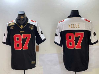 Men's NFL Kansas City Chiefs #87 Travis Kelce Black With Gold Super Bowl LVIII Patch Limited Stitched Nike Football Jersey