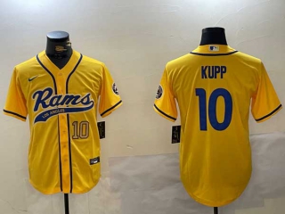 Men's NFL Los Angeles Rams #10 Cooper Kupp Yellow Number Cool Base Stitched Nike Baseball Jersey