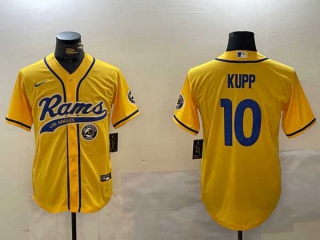 Men's NFL Los Angeles Rams #10 Cooper Kupp Yellow Logo Cool Base Stitched Nike Baseball Jersey