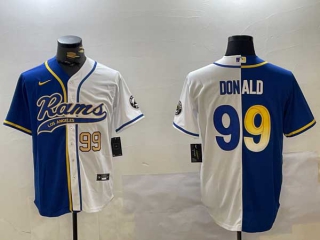 Men's NFL Los Angeles Rams #99 Aaron Donald Royal White Two Tone Number Cool Base Stitched Nike Baseball Jersey