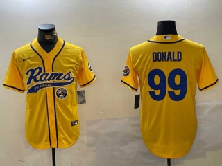 Men's NFL Los Angeles Rams #99 Aaron Donald Yellow Logo Cool Base Stitched Nike Baseball Jersey