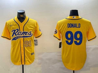 Men's NFL Los Angeles Rams #99 Aaron Donald Yellow Number Cool Base Stitched Nike Baseball Jersey