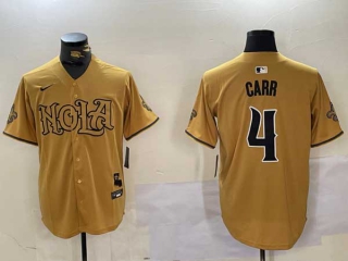 Men's NFL New Orleans Saints #4 Derek Carr Gold White Nola Cool Base Stitched Nike Baseball Jersey (1)