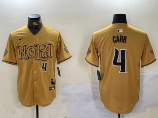 Men's NFL New Orleans Saints #4 Derek Carr Gold White Nola Cool Base Stitched Nike Baseball Jersey (2)