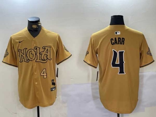 Men's NFL New Orleans Saints #4 Derek Carr Gold White Nola Cool Base Stitched Nike Baseball Jersey (3)