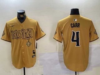 Men's NFL New Orleans Saints #4 Derek Carr Gold White Nola Cool Base Stitched Nike Baseball Jersey (4)