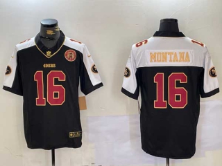 Men's NFL San Francisco 49ers #16 Joe Montana Black Gold FUSE Gate Bridge Patch Vapor Limited Stitched Jersey (1)