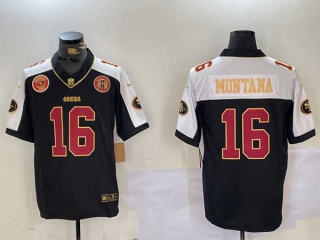 Men's NFL San Francisco 49ers #16 Joe Montana Black Gold FUSE Gate Bridge Patch Vapor Limited Stitched Jersey (3)