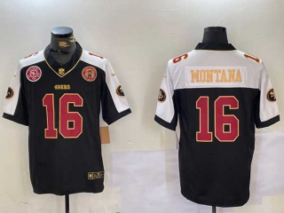 Men's NFL San Francisco 49ers #16 Joe Montana Black Gold FUSE Gate Bridge Patch Vapor Limited Stitched Jersey (2)