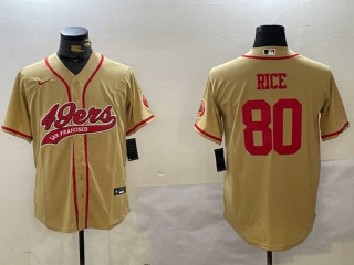 Men's NFL San Francisco 49ers #80 Jerry Rice Gold With Patch Cool Base Stitched Nike Baseball Jersey (1)