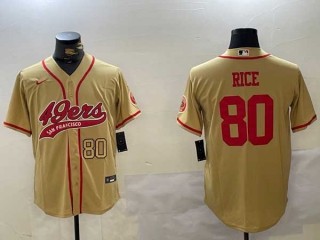 Men's NFL San Francisco 49ers #80 Jerry Rice Gold With Patch Cool Base Stitched Nike Baseball Jersey (2)