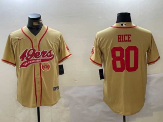 Men's NFL San Francisco 49ers #80 Jerry Rice Gold With Patch Cool Base Stitched Nike Baseball Jersey (3)