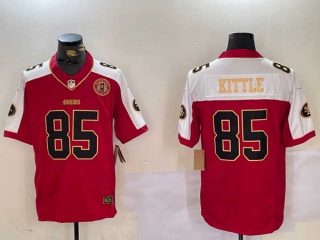 Men's NFL San Francisco 49ers #85 George Kittle Red Gold FUSE Gate Bridge Patch Vapor Limited Stitched Jersey (1)