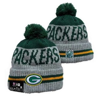 NFL Green Bay Packers New Era Gray Green Runner Cuff Knit Beanies Hat With Pom 3078