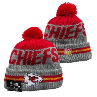 NFL Kansas City Chiefs New Era Gray Red Runner Cuff Knit Beanies Hat With Pom 3070