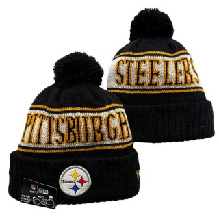 NFL Pittsburgh Steelers New Era Black Knit Beanies Hat With Pom 3063