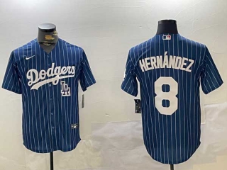 Men's MLB Los Angeles Dodgers #8 Enrique Hernández Navy Pinstripe Logo Stitched Cool Base Nike Baseball Jersey