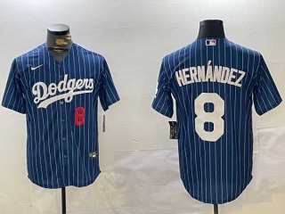 Men's MLB Los Angeles Dodgers #8 Enrique Hernández Navy Pinstripe Red Number Stitched Cool Base Nike Baseball Jersey