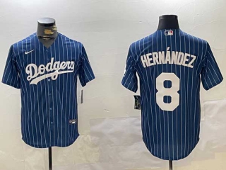 Men's MLB Los Angeles Dodgers #8 Enrique Hernández Navy Pinstripe Stitched Cool Base Nike Baseball Jersey