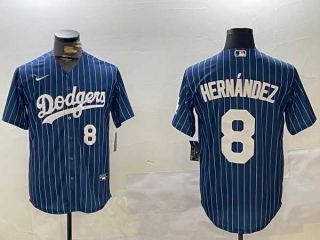 Men's MLB Los Angeles Dodgers #8 Enrique Hernández Navy Pinstripe White Number Stitched Cool Base Nike Baseball Jersey