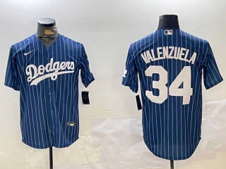 Men's MLB Los Angeles Dodgers #34 Toro Valenzuela Navy Pinstripe Stitched Cool Base Nike Baseball Jersey