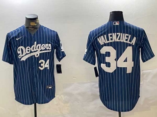 Men's MLB Los Angeles Dodgers #34 Toro Valenzuela Navy Pinstripe White Number Stitched Cool Base Nike Baseball Jersey