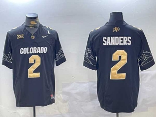 Men's NCAA Colorado Buffaloes #2 Shedeur Sanders Black Big 12 XII Patch 2024 Stitched Nike Football Jersey