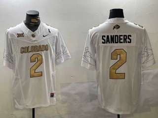 Men's NCAA Colorado Buffaloes #2 Shedeur Sanders White Big 12 XII Patch 2024 Stitched Nike Football Jersey