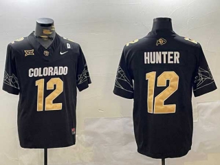 Men's NCAA Colorado Buffaloes #12 Travis Hunter Black Big 12 XII Patch 2024 Stitched Nike Football Jersey