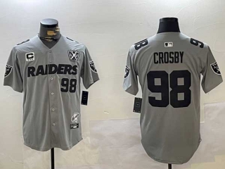 Men's NFL Las Vegas Raiders #98 Maxx Crosby Gray Nevada Silver State 65th Anniversary Patch Vapor Stitched Nike Baseball Jersey (1)