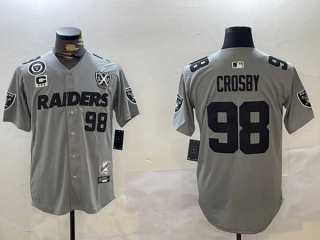 Men's NFL Las Vegas Raiders #98 Maxx Crosby Gray Nevada Silver State 65th Anniversary Patch Vapor Stitched Nike Baseball Jersey (2)