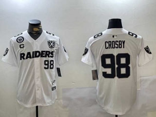 Men's NFL Las Vegas Raiders #98 Maxx Crosby White Nevada Silver State 65th Anniversary Patch Vapor Stitched Nike Baseball Jersey (2)